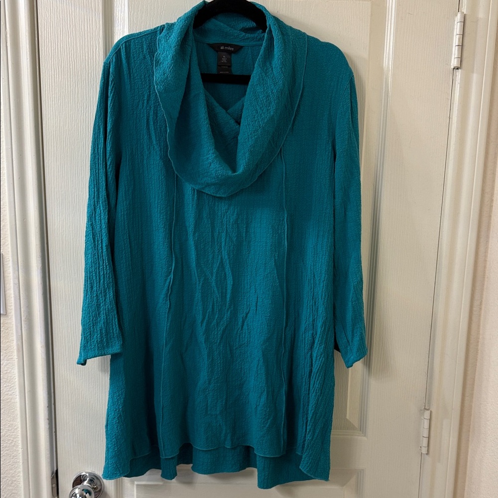 Ali Miles Teal Cowl Neck Tunic Top